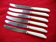 Noże Obiadowe : BIAŁY BAKELIT jak KOŚĆ SŁONIOWA styl ARTDECO komplet 6 szt.