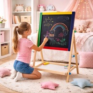 TABLICA DLA DZIECI DREWNIANA DWUSTRONNA KREDOWA SUCHOŚCIERALNA EDUKACYJNA