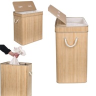 KOSZ NA PRANIE BAMBUSOWY SKŁADANY POJEMNY DWUKOMOROWY DUŻY POKRYWA 100