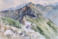 Akwarela Obraz Pejzaż Tatry Z Hali Kondratowej granią Suche Czuby