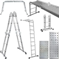 WIELOFUNKCYJNA DRABINA ALUMINIOWA PRZEGUBOWA 4x3 + PODEST DUŻE ZAWIASY