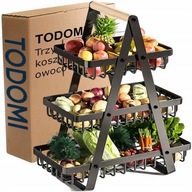 Koszyk TRZYPOZIOMOWY 3 piętrowy na owoce warzywa metalowy czarny Z RĄCZKĄ