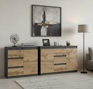 Komoda 2szt Pojemna z Szufladami Grafit/Dąb Wotan NATALIA 200cm