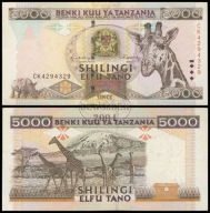 BNA - TANZANIA 5000 Szylingów 1997 CK 4294329 # P32 # RZADKI # VF/XF