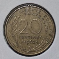 *FRANCJA [0112]*20 centymów CENTIMES 1962 Piąta Republika, Marianna Rośliny
