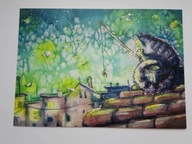 Kot z wędką na dachu - pocztówka