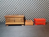 DREWNIANA SZKATUŁKA PRL 3 SZT