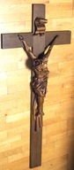 Zabytkowy krzyż drewniany,stary krzyż z Jezusem,dębowy, duży 140 cm.