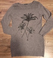 Tunika - sukienka 14/42 ROMAN super dzianina szara z kwiatem