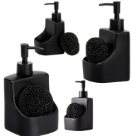 DOZOWNIK NA PŁYN DO NACZYŃ Z POJEMNIKIEM Z GĄBKĄ CZARNY CERAMICZNY 400ML