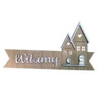 szyld z domkami prosty dębowy