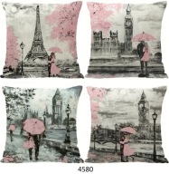 Poszewki na poduszki 4szt 45x45cm Paryż Londyn szaro-różowe parasolki 4580