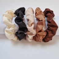 Zestaw 5 satynowych gumek scrunchie premium beż brąz czerń