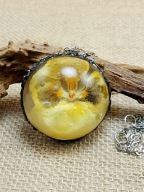 Wisiorek z żywicy naturalne kwiaty Żółty Bratek Wiosna Biżuteria BOHO