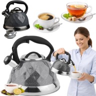 CZAJNIK STALOWY 3L SREBRNY NA GAZ INDUKCJA Z GWIZDKIEM NIERDZEWNY