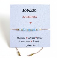Bransoletka Kamień Urodzeniowy Miesiąc Marzec Akwamaryn Jedwab