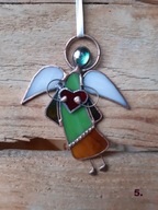 „Aniołek z Sercem” nr 5) witraż Tiffany, zawieszka, Idealny Prezent.