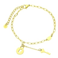 52197 Bransoletka złota stal chirurgiczna łańcuch z kłódką i kluczykiem