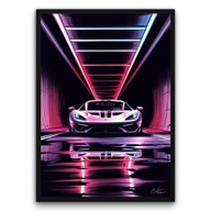Plakat z ramą 40x50cm Auto Tunel Ciemność Sportowy Samochód Design Klasyk