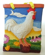 ŚLICZNY PORCELANOWY POJEMNIK Z KOGUTEM w formie torebki, ręcznie malowany