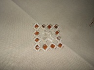 Duży bezowy bieżnik z haftem norweskim + koronka - 54 cm x 115 cm