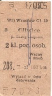 BILET KOLEJOWY -WROCŁAW GŁÓWNY -GLIWICE -OSOBOWY -1987 rok