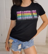 Karl Lagerfeld czarny t-shirt kolorowe logo XS Bawełna premium 