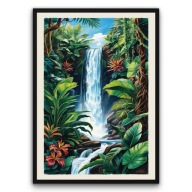 Plakat z ramą 50x70cm Dziki Wodospad Dżungla Tropiki Natura Widok Styl