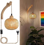 Bambusowa Lampa Kinkiet Wiklinowy Rustykalny Lampion Rattan Boho