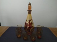 Karafka z literatkami/kieliszkami 750/100ml bursztynowy + złocenia (A73)