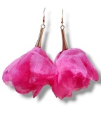 002ZF Lekkie modne kolczyki kwiaty szyfonowe - FUKSJA w złocie