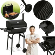 GRILL WĘGLOWY DUŻY 120X80CM CM STALOWY RUSZT Z POKRYWĄ PÓŁKAMI I KOMINEM