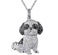 NASZYJNIK WISIOREK SHIH TZU Z DIAMENCIKAMI KRYSZTAŁKAMI PIES SREBRNY Y2K