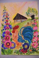 Obraz olejny "Kogut w kwiatach" Elli Zolotarenko