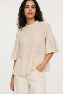 H & M falbanki tiulowa bluzka babydoll baskinka transparentna stójka boho
