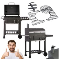 GRILL OGRODOWY WĘGLOWY DUŻY ŻELIWNY RUSZT PRZENOŚNY + TERMOMETR BERDSEN