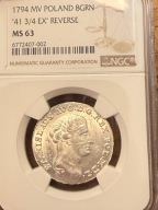 Stanisław August Poniatowski Dwuzłotówka 1794 MV 41 3/4 NGC MS63 (2 MAX)