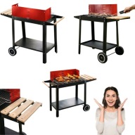 GRILL WĘGLOWY OGRODOWY STALOWY RUSZT KÓŁKA + AKCESORIA DO GRILLOWANIA