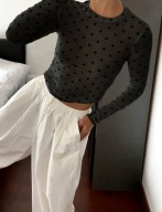 Bluzka bluzeczka damska siateczka w kropki kropeczki groszki czarna glamour