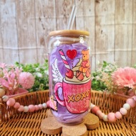 Kubek szklanka z bambusową pokrywką i słomką 500 ml handmade prezent love