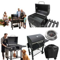 DUŻY GRILL OGRODOWY WĘGLOWY ŻELIWNY RUSZT Z POKRYWĄ + TERMOMETR POKROWIEC