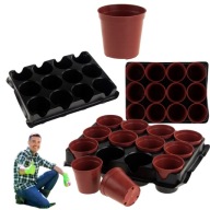 DONICZKI DO ROZSADY PRODUKCYJNE OKRĄGŁE 12SZT Z PODSTAWKĄ 26 CM X 20 X 6 CM