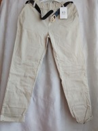 spodnie damskie beżowe z paskiem gumka uciągliwe elastyczne 2 xl 44,46