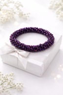 Bransoletka koraliki fioletowe kryształki elastyczna damska na prezent