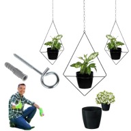 KWIETNIK WISZĄCY LOFT METALOWY KWIETNIK NA ŁAŃCUCHU SUFIT CZARNY DIAMENT