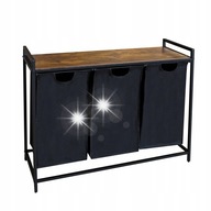 KOSZ NA PRANIE Z PÓŁKĄ TRZYKOMOROWY 103x38x76 cm INDUSTRIALNY LOFT 160L