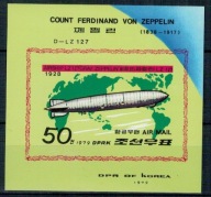 Korea Północna 1979 Znaczki Bl 55B ** lotnictwo zeppelin