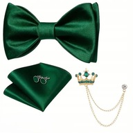 Zestaw Męski Muszka Poszetka Spinki Do Mankietów do Kołnierzyka zielony