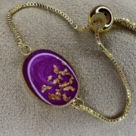 Bransoletka złota regulowana z żywicy fiolet handmade elegancka biżuteria