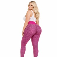 Legginsy Push Up Honeycomb Modelujące Wysoki Stan Fitness Różowe L